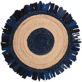 Beige Blue Jute Braided Round Rugfor Living Room – Fringes handmade by LoomifyHome