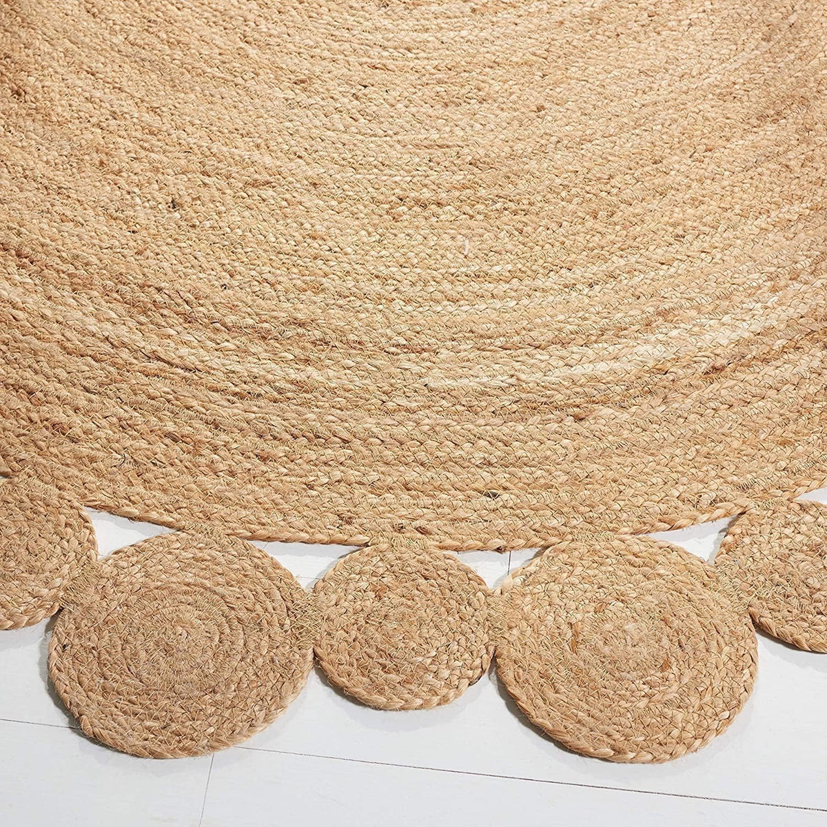 White Beige Jute Braided Round Rugfor Living Room – Artisan Style 5 handmade by LoomifyHome