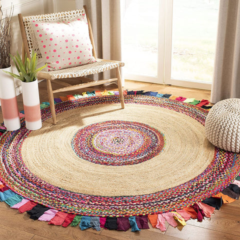 Beige Blue Jute Braided Round Rugfor Living Room – Artisan Style 21 handmade by LoomifyHome