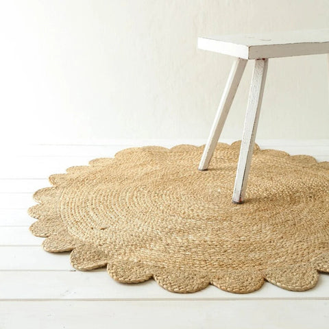 Beige Blue Jute Braided Round Rugfor Living Room – Artisan Style 1 handmade by LoomifyHome