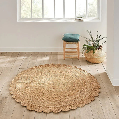 Beige Blue Jute Braided Round Rugfor Living Room – Craft Detail handmade by LoomifyHome