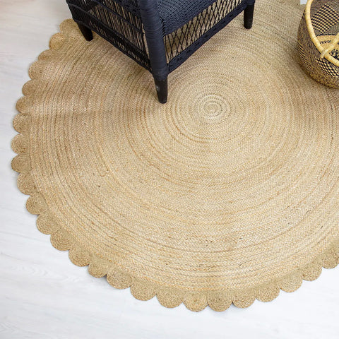 Beige Blue Jute Braided Round Rugfor Living Room – Artisan Style 2 handmade by LoomifyHome