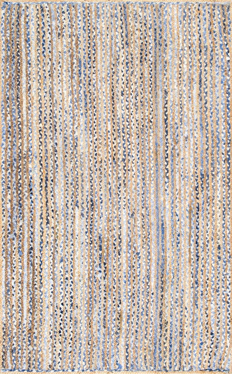 Beige Blue Jute Braided Oval Rugfor Living Room – 8x10 handmade by LoomifyHome