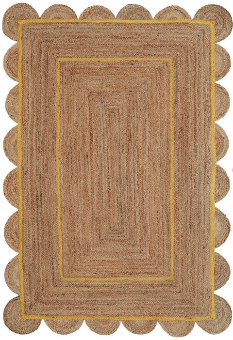 Beige Blue Jute Braided Scalloped Rugfor Living Room – Living Room Ready handmade by LoomifyHome
