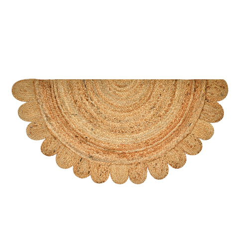 White Beige Jute Braided Half Moon Doormatfor Living Room – Scalloped Edge handmade by LoomifyHome