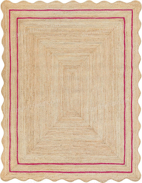 Beige Jute Braided Scalloped Rugfor Living Room – 4 x 5 handmade by LoomifyHome