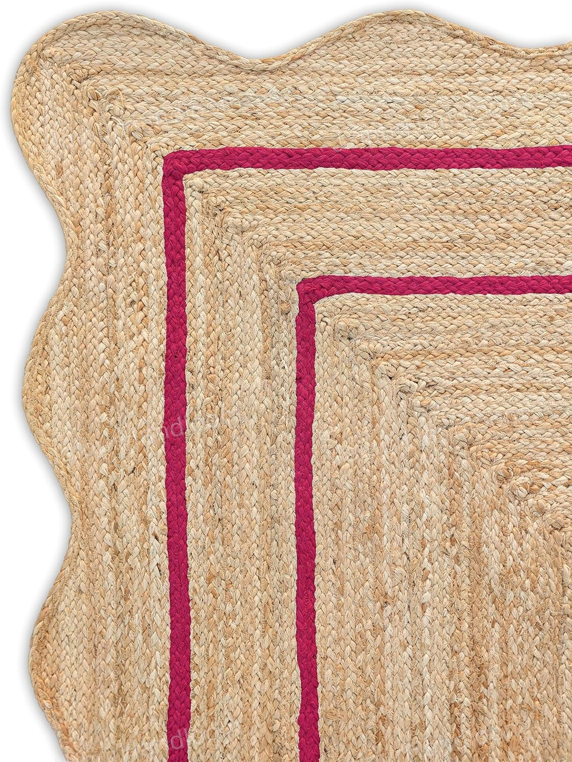 Beige Jute Braided Scalloped Rugfor Living Room – 4 x 5 handmade by LoomifyHome