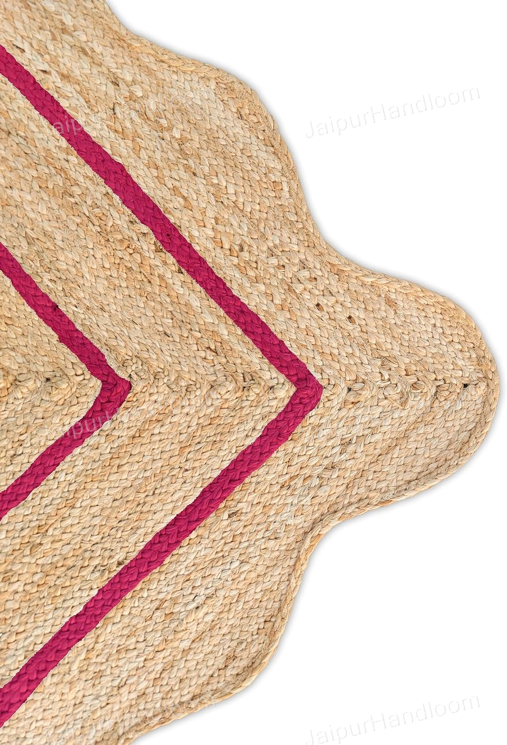 Beige Jute Braided Scalloped Rugfor Living Room – 4 x 5 handmade by LoomifyHome