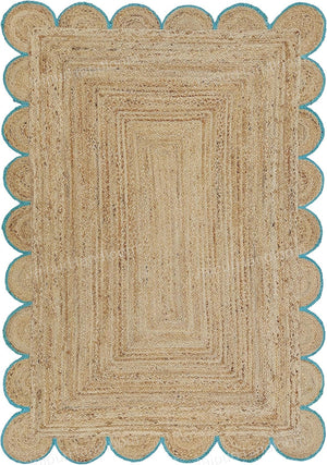 Beige Jute Braided Scalloped Rugfor Living Room – 4 x 6 handmade by LoomifyHome