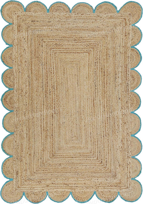 Beige Jute Braided Scalloped Rugfor Living Room – 4 x 6 handmade by LoomifyHome