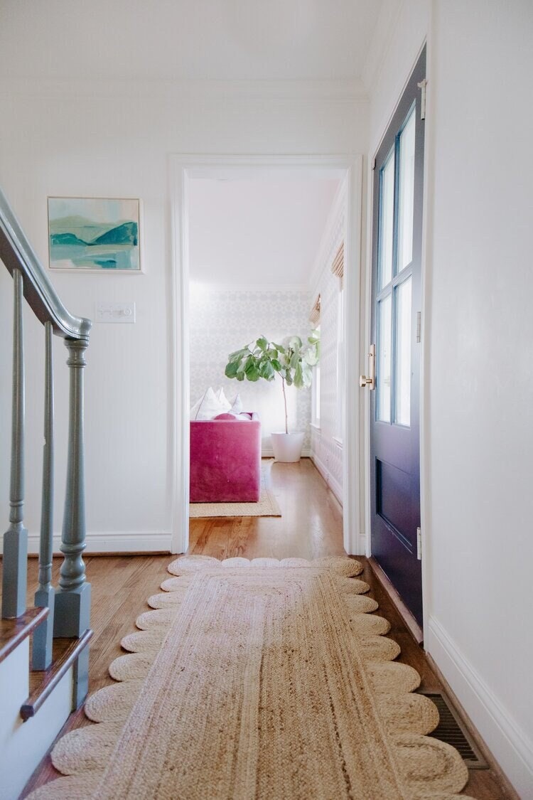 Scalloped Runner Rug, Jute Scallop Rug, Jute Runner Rug, Scalloped Jute Rug, Natural Jute Rug Hallway Runner Rug entry
