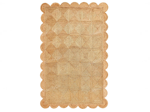Natural Jute Rug- Scallop Jute Rug, Scalloped Jute Rug Jute Scallop Rug Square Jute Rug Scalloped Border Rug Handbraided Rug