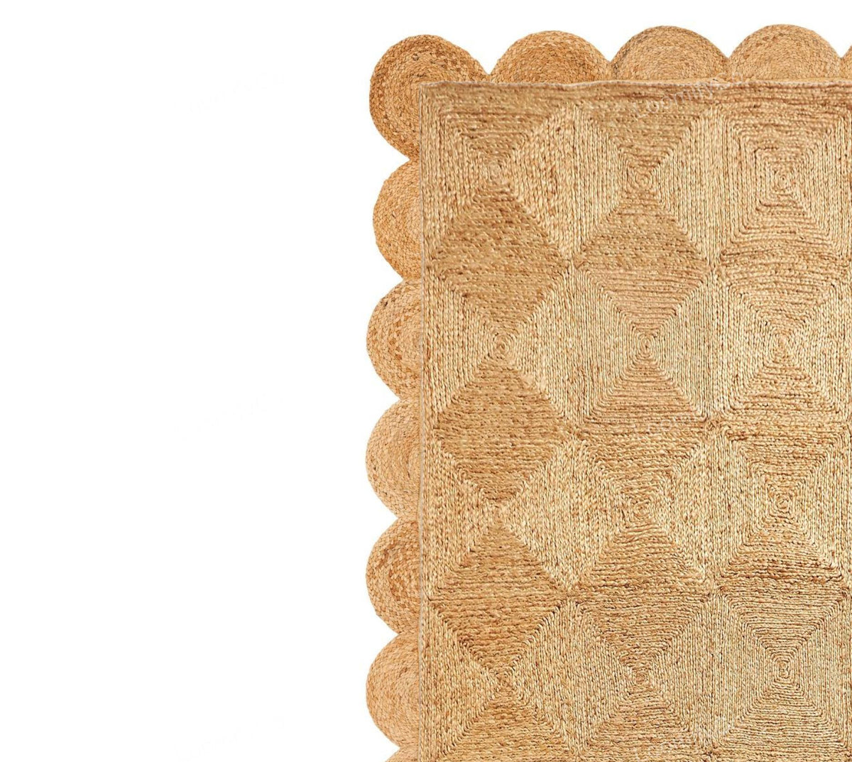 Natural Jute Rug- Scallop Jute Rug, Scalloped Jute Rug Jute Scallop Rug Square Jute Rug Scalloped Border Rug Handbraided Rug