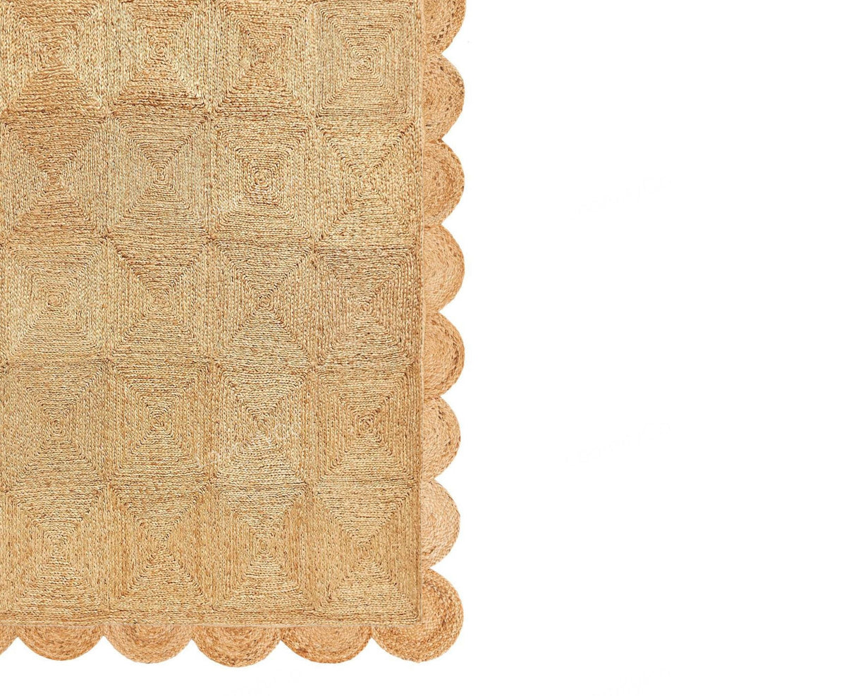 Natural Jute Rug- Scallop Jute Rug, Scalloped Jute Rug Jute Scallop Rug Square Jute Rug Scalloped Border Rug Handbraided Rug