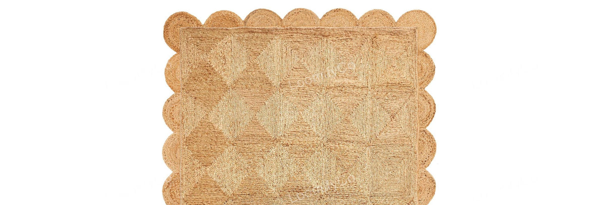 Natural Jute Rug- Scallop Jute Rug, Scalloped Jute Rug Jute Scallop Rug Square Jute Rug Scalloped Border Rug Handbraided Rug