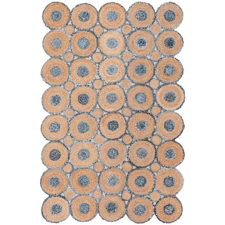 Beige Blue Jute Braided Scalloped Rugfor Living Room – Farmhouse handmade by LoomifyHome