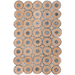 Beige Blue Jute Braided Scalloped Rugfor Living Room – Farmhouse handmade by LoomifyHome