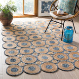 Beige Blue Jute Braided Scalloped Rugfor Living Room – Farmhouse handmade by LoomifyHome