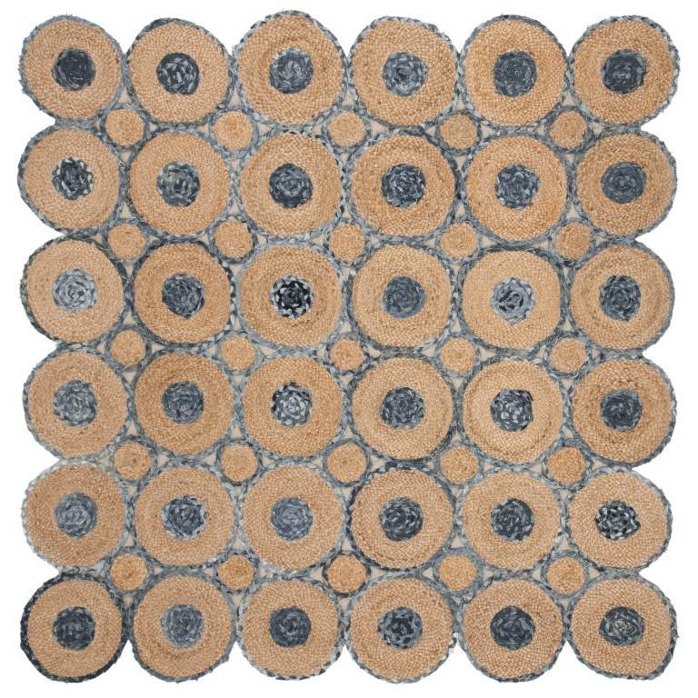 Beige Blue Jute Braided Scalloped Rugfor Living Room – Farmhouse handmade by LoomifyHome
