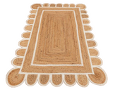 Beige Blue Jute Braided Scalloped Rugfor Living Room – Coastal handmade by LoomifyHome
