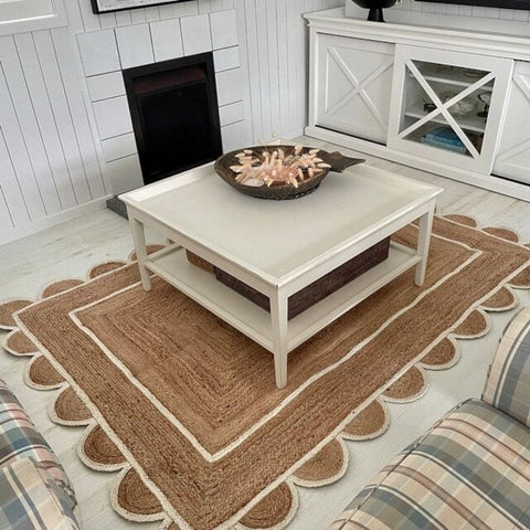 Beige Jute Braided Scalloped Rugfor Living Room – 36 x 60 handmade by LoomifyHome
