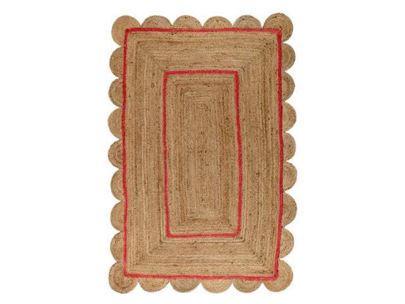 Beige Blue Jute Braided Scalloped Rugfor Living Room – 5x7 handmade by LoomifyHome