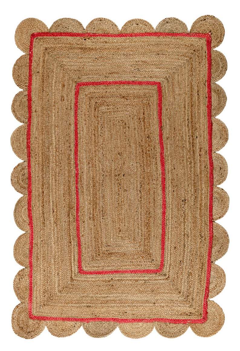 Beige Blue Jute Braided Scalloped Rugfor Living Room – 5x7 handmade by LoomifyHome