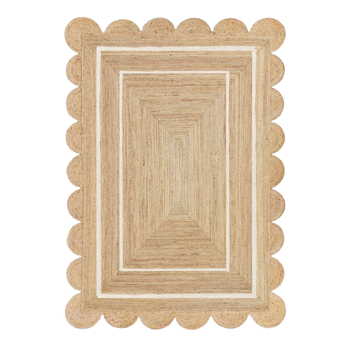 Beige Jute Braided Scalloped Rugfor Living Room – 24 x 36 handmade by LoomifyHome