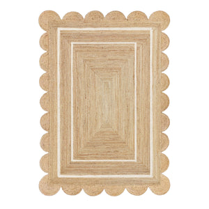 Beige Jute Braided Scalloped Rugfor Living Room – 24 x 36 handmade by LoomifyHome