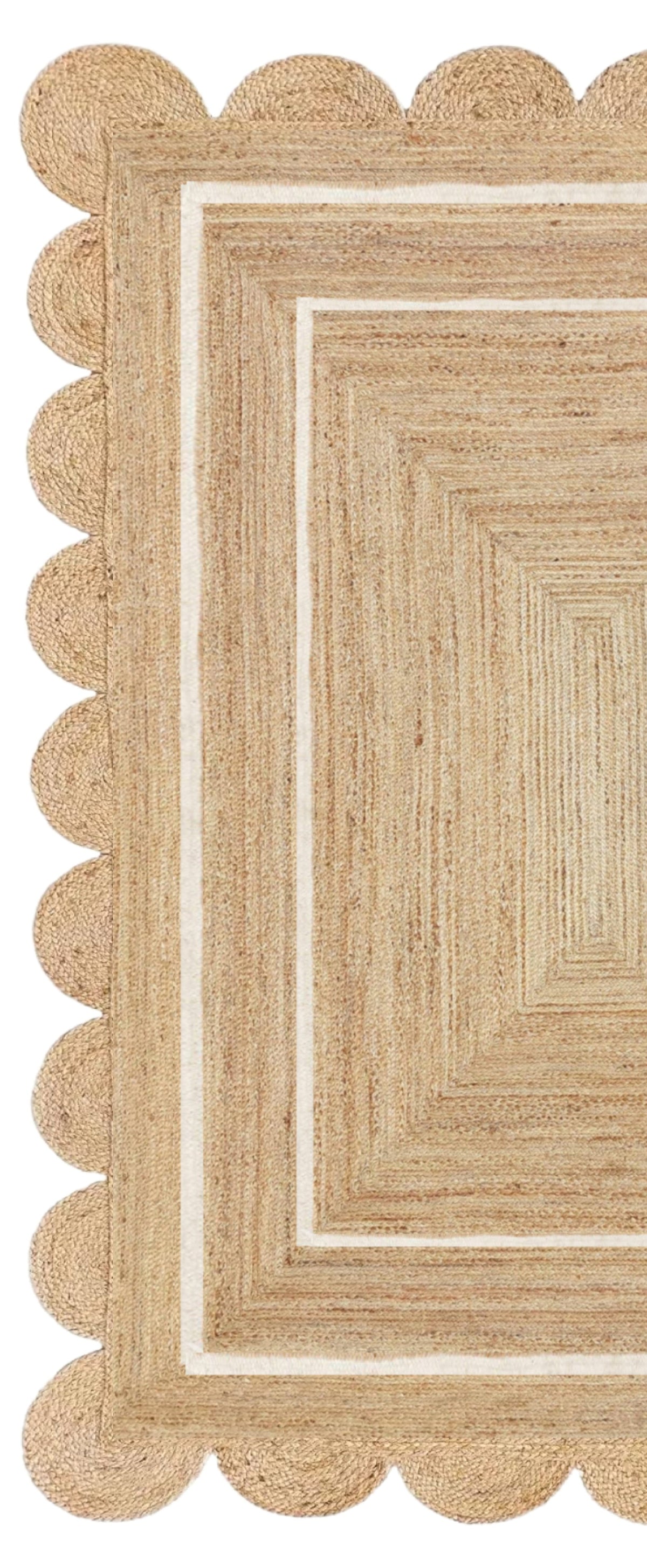 Beige Jute Braided Scalloped Rugfor Living Room – 24 x 36 handmade by LoomifyHome