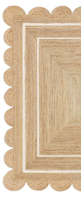 Beige Jute Braided Scalloped Rugfor Living Room – 24 x 36 handmade by LoomifyHome