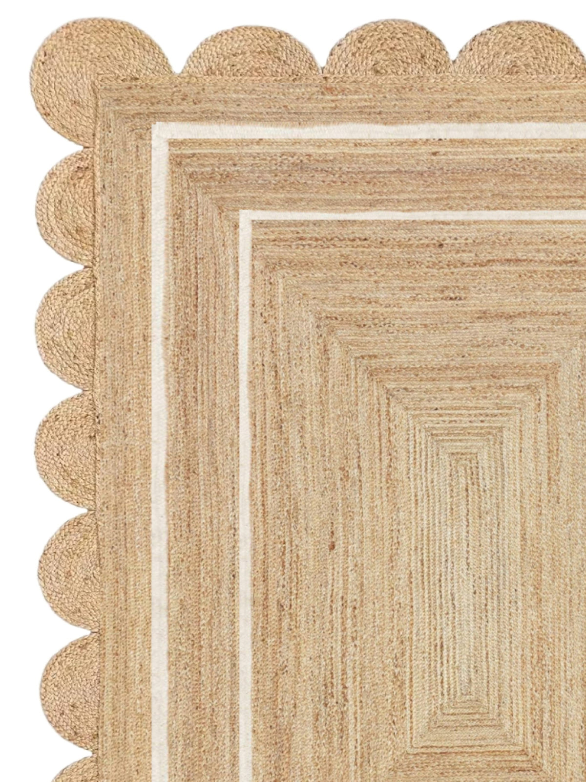 Beige Jute Braided Scalloped Rugfor Living Room – 24 x 36 handmade by LoomifyHome
