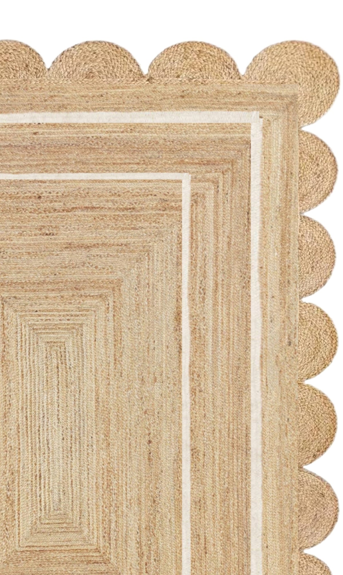 Beige Jute Braided Scalloped Rugfor Living Room – 24 x 36 handmade by LoomifyHome