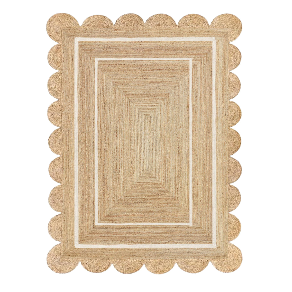 Beige Jute Braided Scalloped Rugfor Living Room – 24 x 36 handmade by LoomifyHome