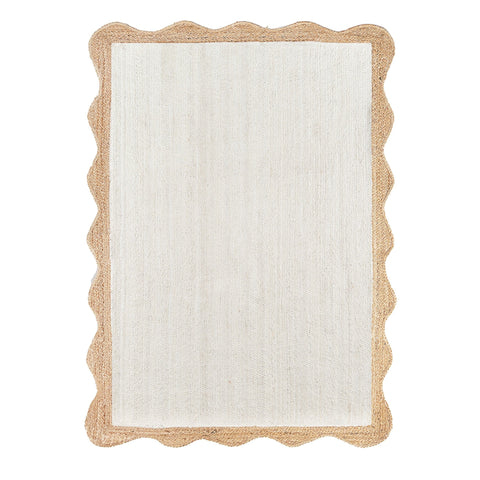 Beige Jute Braided Scalloped Rugfor Living Room – Bordered handmade by LoomifyHome