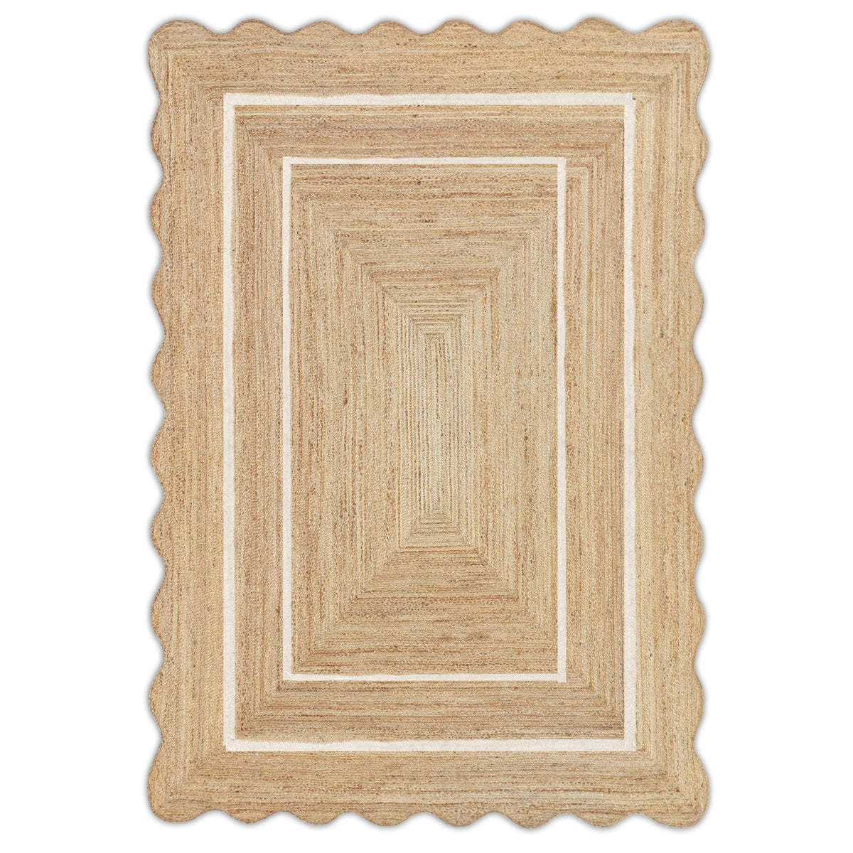 Beige Jute Braided Scalloped Rugfor Living Room – 2 x 3 handmade by LoomifyHome