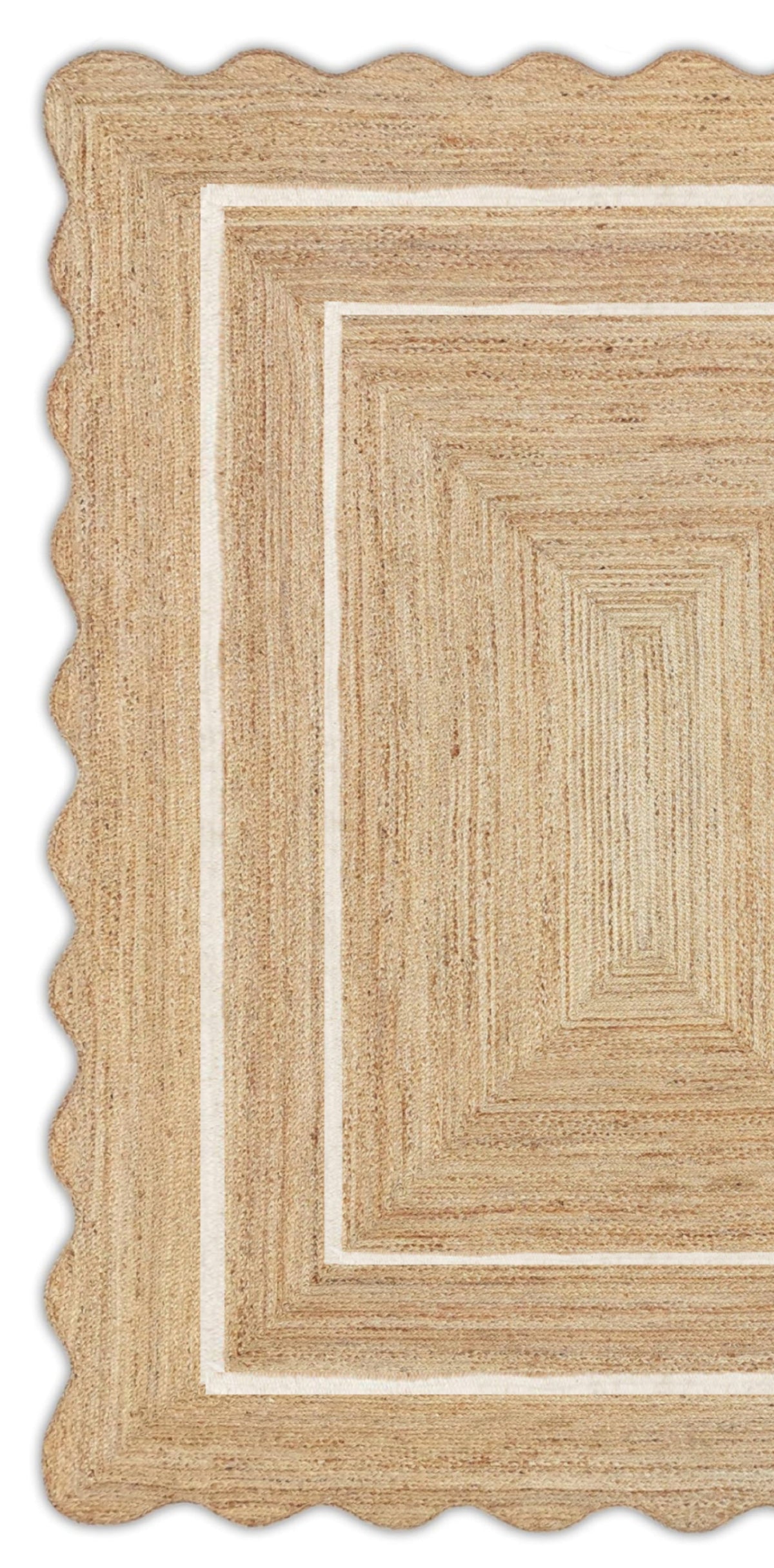 Beige Jute Braided Scalloped Rugfor Living Room – 2 x 3 handmade by LoomifyHome
