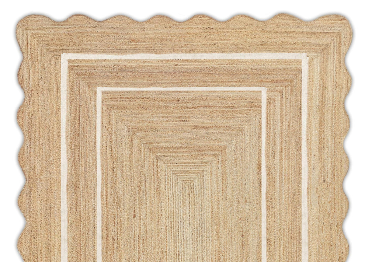 Beige Jute Braided Scalloped Rugfor Living Room – 2 x 3 handmade by LoomifyHome