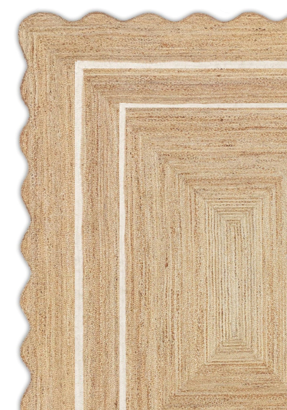 Beige Jute Braided Scalloped Rugfor Living Room – 2 x 3 handmade by LoomifyHome