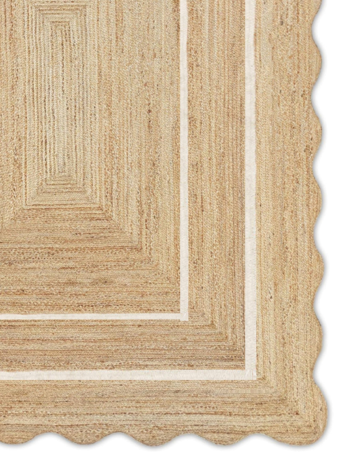 Beige Jute Braided Scalloped Rugfor Living Room – 2 x 3 handmade by LoomifyHome