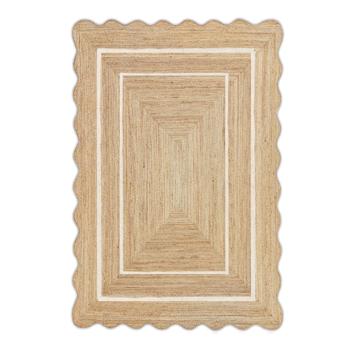Beige Jute Braided Scalloped Rugfor Living Room – 2 x 3 handmade by LoomifyHome