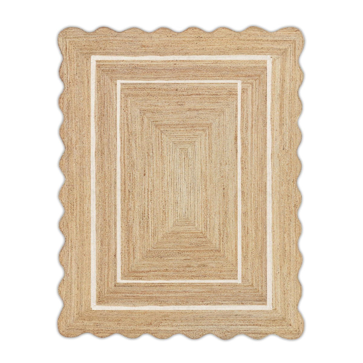 Beige Jute Braided Scalloped Rugfor Living Room – 2 x 3 handmade by LoomifyHome