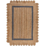 Beige Blue Jute Braided Scalloped Rugfor Living Room – Bohemian handmade by LoomifyHome
