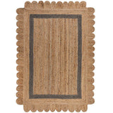 Beige Blue Jute Braided Scalloped Rugfor Living Room – Bohemian handmade by LoomifyHome