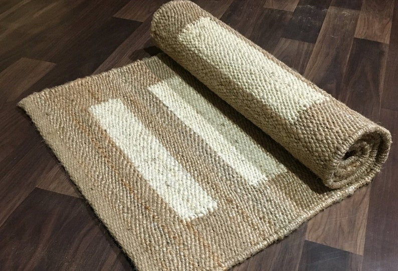 Beige Jute Braided Stair Runnerfor Living Room – Living Room Ready handmade by LoomifyHome