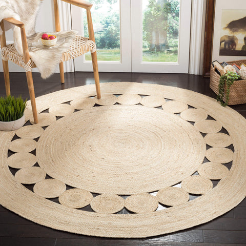 Beige Blue Jute Braided Round Rugfor Living Room – Reversible handmade by LoomifyHome