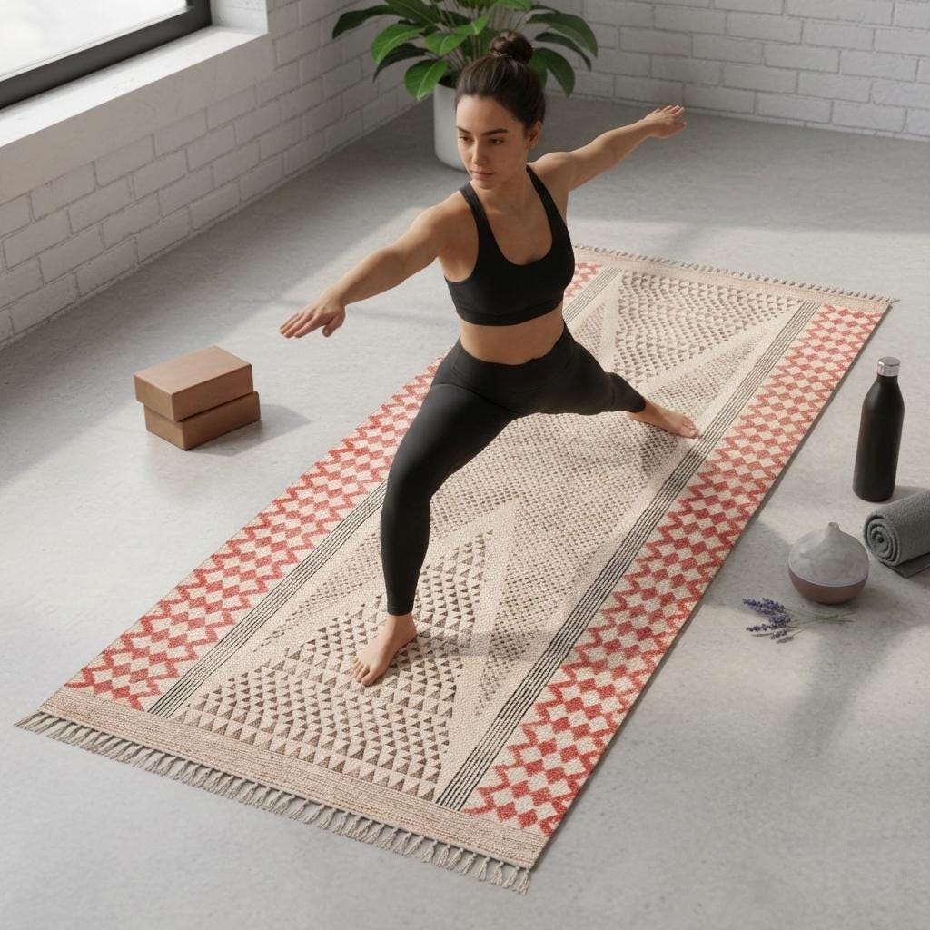 Premium Cotton Yoga Mats for Women and Men,  Woven, Anti Skid backing, Light Weight, Machine Washable, Non Slip for Home