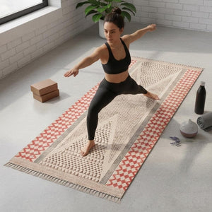 Premium Cotton Yoga Mats for Women and Men,  Woven, Anti Skid backing, Light Weight, Machine Washable, Non Slip for Home