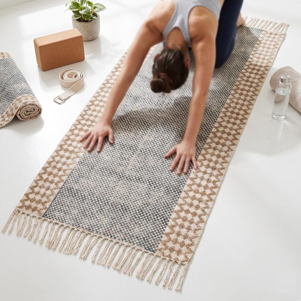 Organic Herbal Cotton Yoga Mat Machine Washable Handwoven Anti-Slip Exercise & Meditation Mat yoga rug Eco-Friendly Non-Slip