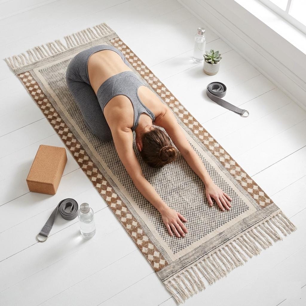Organic Cotton Yoga Mat Runner Soft Washable Yoga Rug Natural, Hand Weaved and Fair Trade - Yoga, Exercise, Workout, Fitness